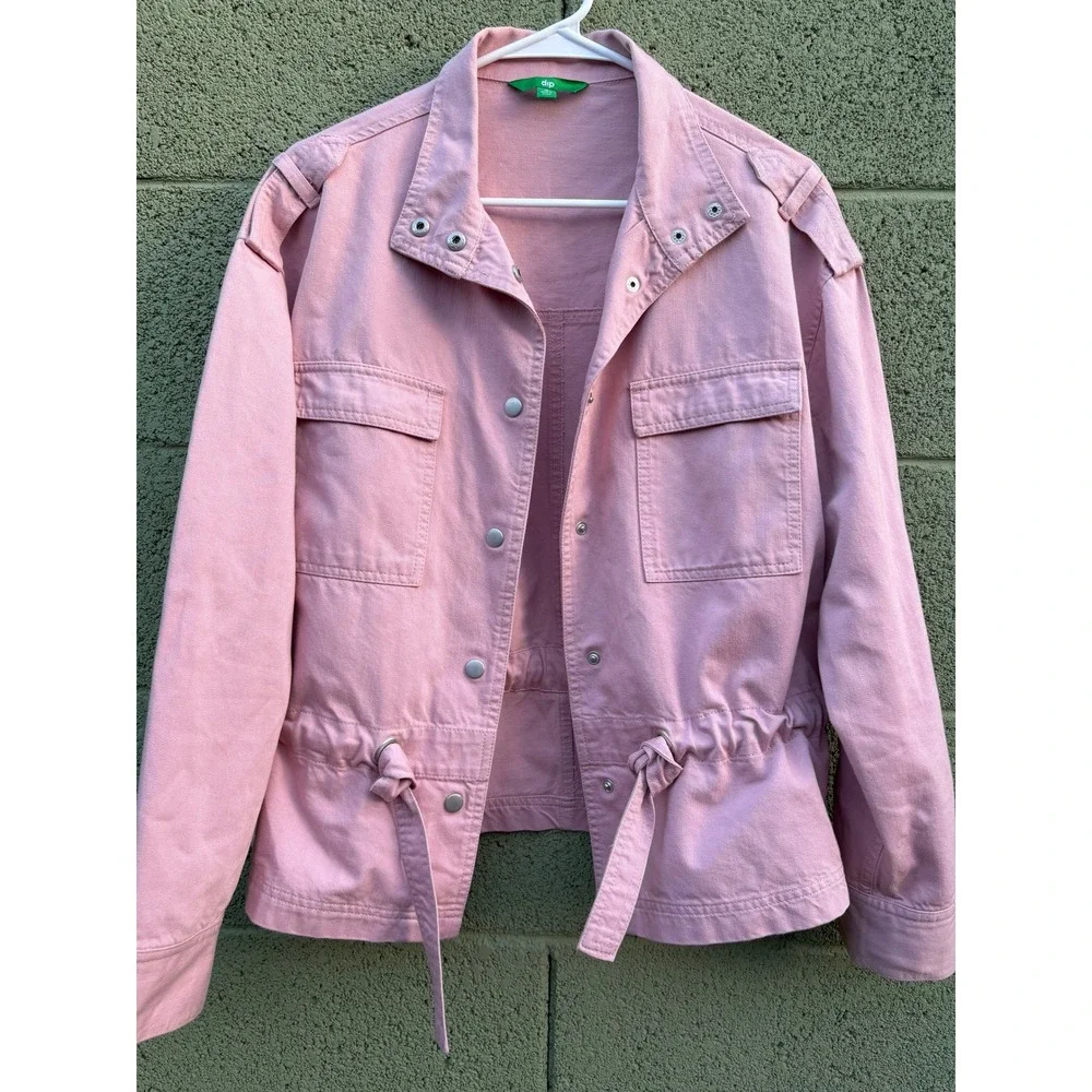 Dip Womens Pink Utility Jacket Snap Front Drawstring Waist Mauve Denim Medium - Picture 3 of 13
